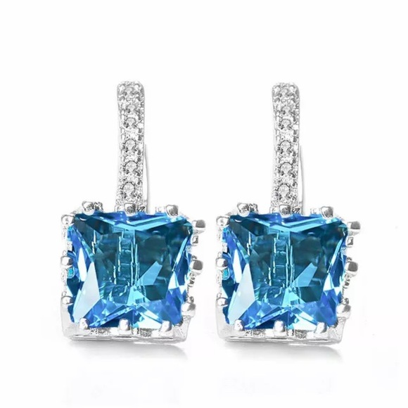 ❤️gorgeous 925 silver aquamarine square drop earri - Picture 3 of 3
